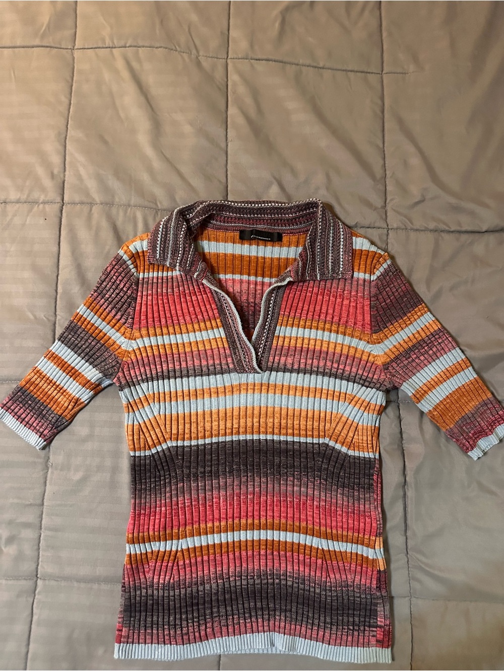 WHBM Striped Ribbed Knit Polo Sweater in Multicolor